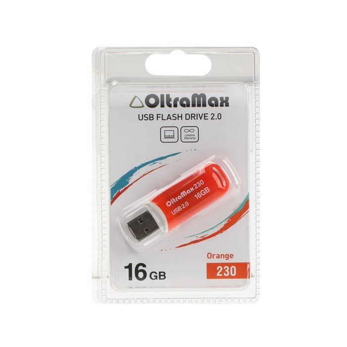 Флешка OltraMax 230, 16 Гб, USB2.0, чт до 15 Мб/с, зап до 8 Мб/с, оранжевая - фото 51380587