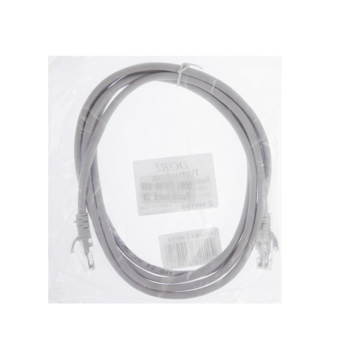 Патч-корд DORI, UTP 4 кат., RJ-45(m)-RJ-45(m), 2 м, серый - фото 51380940