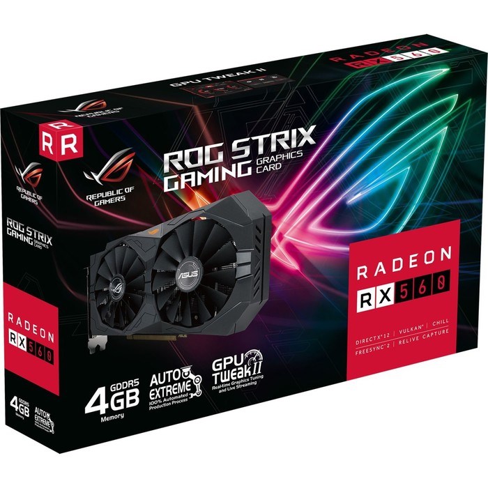 Видеокарта Asus ROG-STRIX-RX560-4G-V2-GAMING, Radeon RX 560 4 Гб, GDDR5, HDMI, DP, DVI - фото 51381049