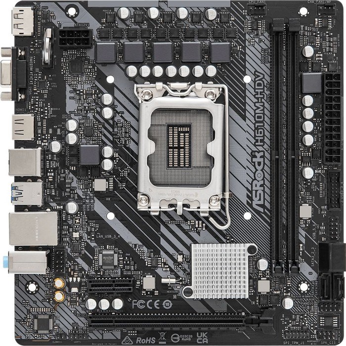 Материнская плата Asrock H610M-HDV, LGA1700, H610, 2хDDR4, HDMI, DP, VGA, mATX - фото 51381197