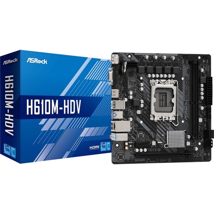 Материнская плата Asrock H610M-HDV, LGA1700, H610, 2хDDR4, HDMI, DP, VGA, mATX - фото 51381198