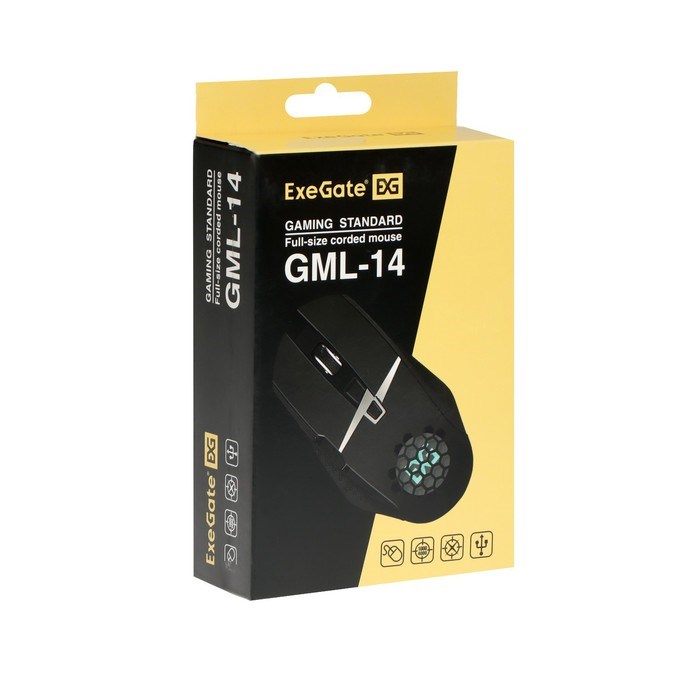 Мышь ExeGate Gaming Standard Laser GML-14, проводная, лазерная, 4000 dpi, USB, чёрная - фото 51381398