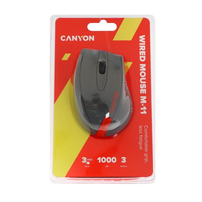 Мышь CANYON M-11, проводная, оптическая, 1000 dpi, USB, 1.5 м, серая - фото 51381453