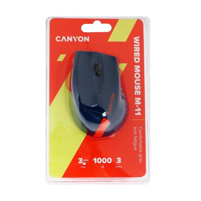 Мышь CANYON M-11, проводная, оптическая, 1000 dpi, USB, 1.5 м, синяя - фото 51381455