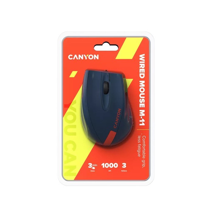 Мышь CANYON M-11, проводная, оптическая, 1000 dpi, USB, 1.5 м, синяя - фото 51381459