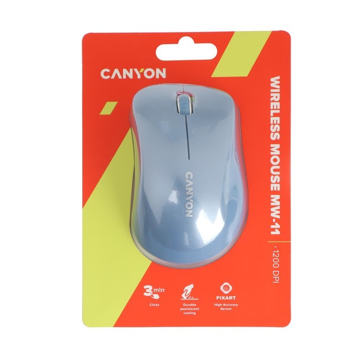 Мышь CANYON MW-11, беспроводная, оптическая, 1200 dpi, USB, 2xAAА, синяя - фото 51381482