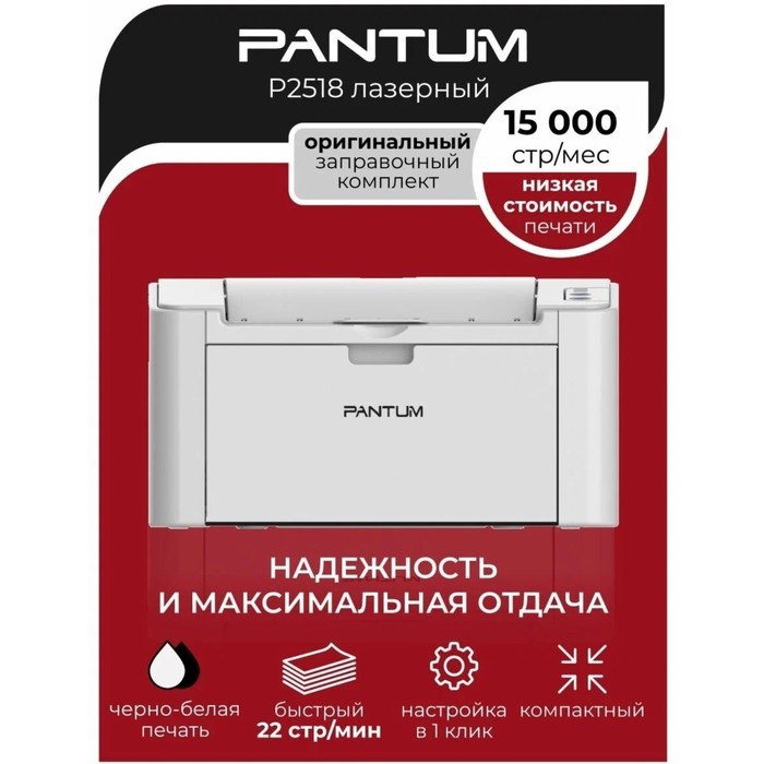 Принтер лазерный ч/б Pantum P2518, 600x600 dpi, USB, А4, серый - фото 51381634