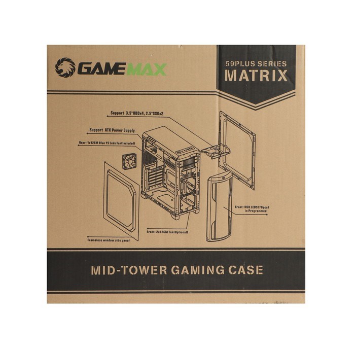 Корпус Gamemax G562 Matrix, без БП, ATX, USB3.0 + 2хUSB 2.0, подсветка, чёрный - фото 51381653