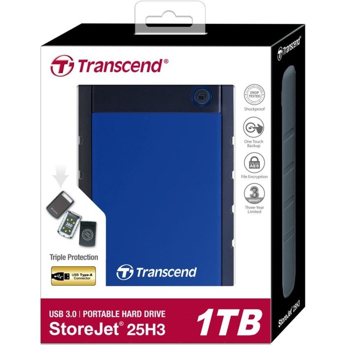 Внешний жесткий диск Transcend USB TS1TSJ25H3B StoreJet 25H3, 1 Тб, USB 3.0, 2.5", синий - фото 51382545