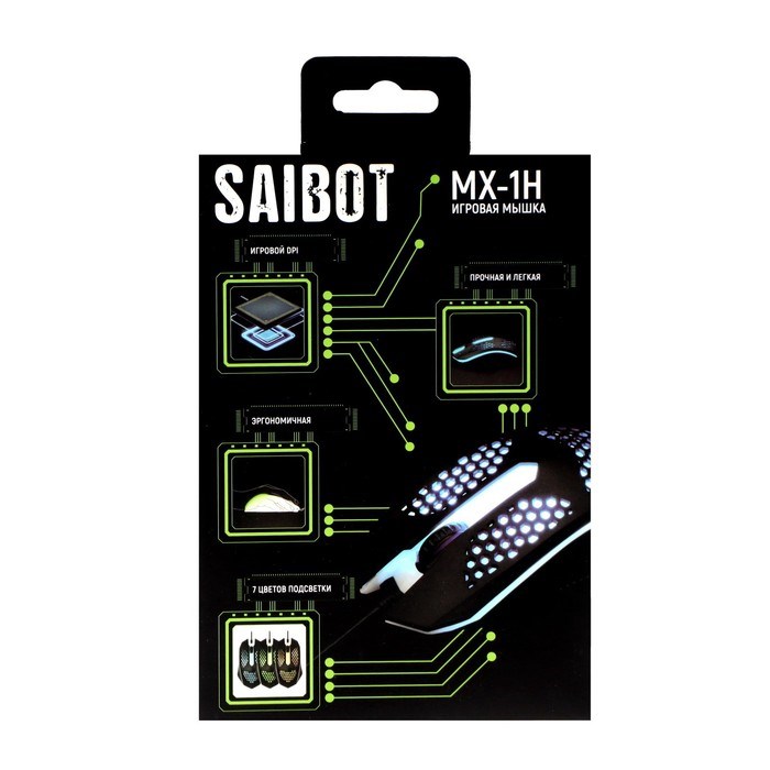 Мышь Saibot MX-1H, игровая, проводная, 1200 dpi, USB, подсветка, чёрная - фото 51382758