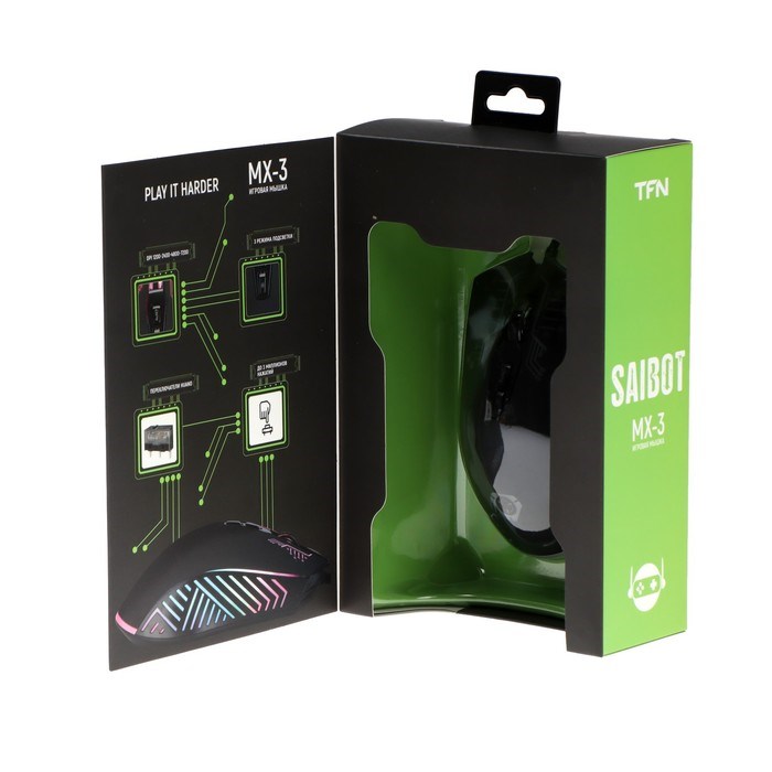 Мышь Saibot MX-3, игровая, проводная, 7 кнопок, 7200 dpi, USB, подсветка, чёрная - фото 51382772