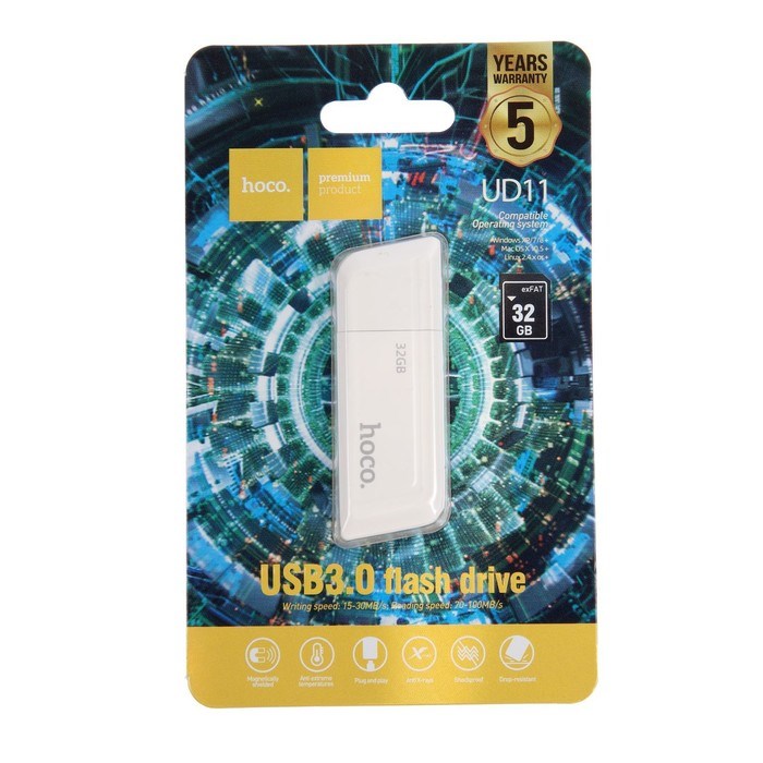 Флешка Hoco UD11 Wisdom, 32 Гб, USB3.0, чт до 100 Мб/с, зап до 30 Мб/с, белая - фото 51382961