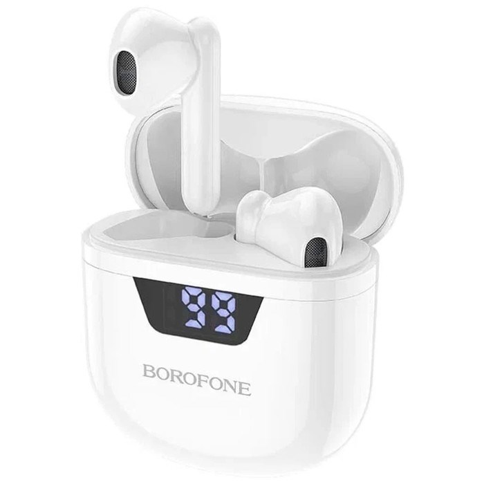 Наушники Borofone BW05 Pure, TWS, вкладыши, Bluetooth 5.1, 30/250 мАч, дисплей, белые - фото 51383022