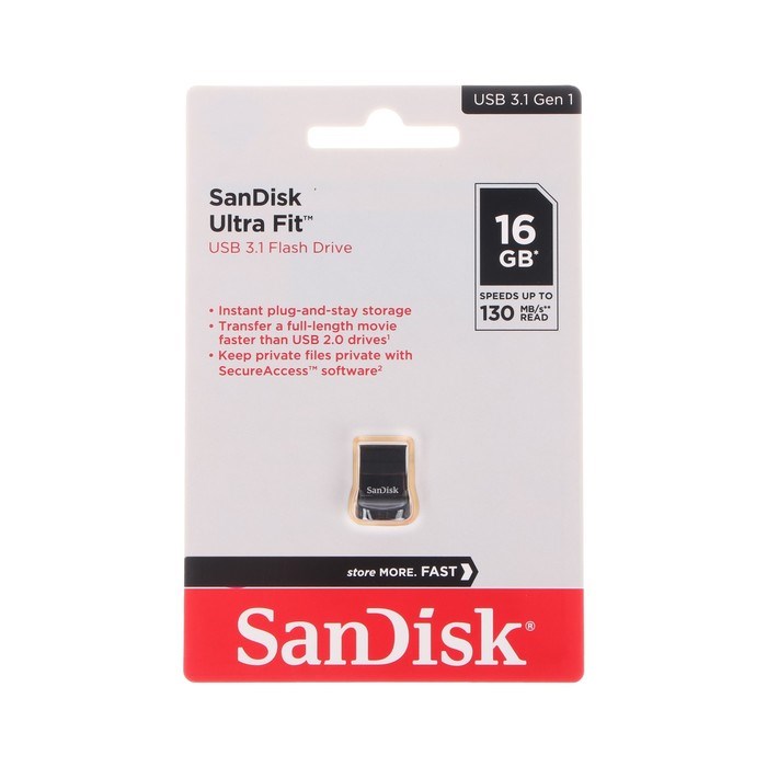 Флешка SanDisk Ultra Fit, 16 Гб, USB 3.1, чт до 130 Мб/с, зап до 40 Мб/с, черная - фото 51383977 Флешка SanDisk Ultra Fit, 16 Гб, USB 3.1, чт до 130 Мб/с, зап до 40 Мб/с, черная - фото 51383977