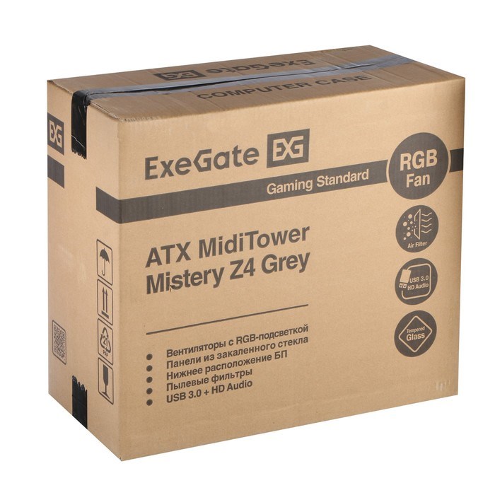 Корпус ExeGate Miditower Mistery Z4, без БП, ATX, 2хUSB 2.0+1хUSB 3.0, с подсветкой, черный - фото 51384007