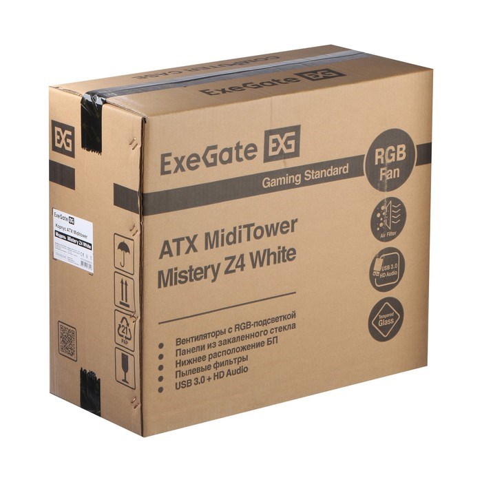 Корпус ExeGate Miditower Mistery Z4, без БП, ATX, 2хUSB 2.0+1хUSB 3.0, с подсветкой, белый - фото 51384016