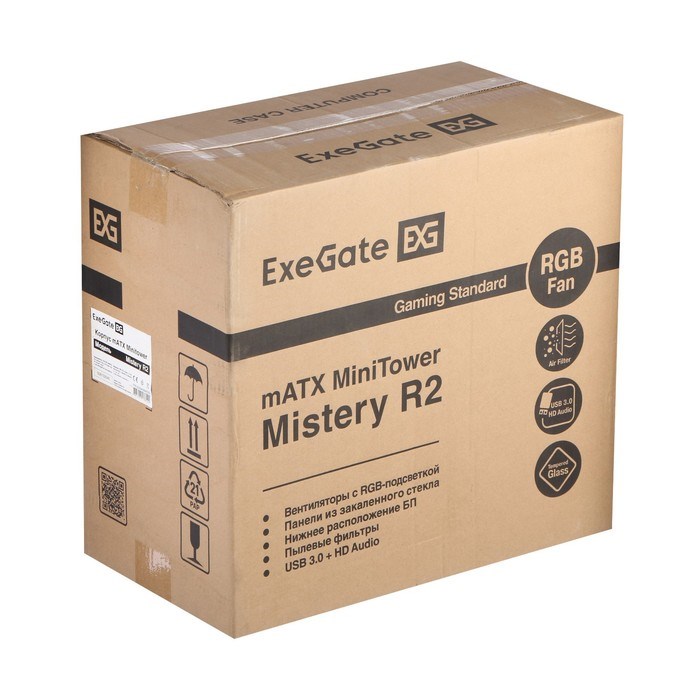 Корпус ExeGate Minitower Mistery R2, без БП, mATX, 2хUSB 2.0+1хUSB 3.0,с подсветкой, черный - фото 51384025