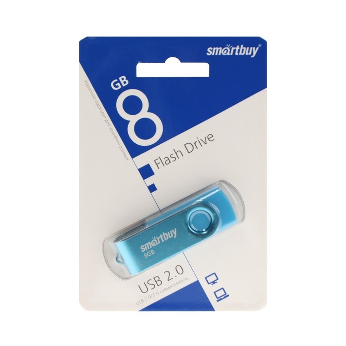 Флешка Smartbuy Twist, 8 Гб, USB 2.0, чт до 25 Мб/с, зап до 15 Мб/с, синяя - фото 51384537