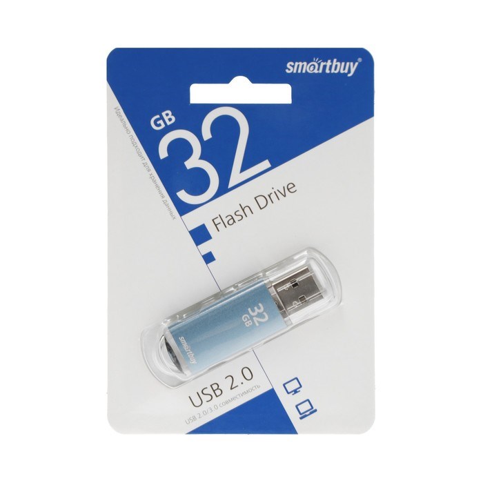 Флешка Smartbuy V-Cut, 32 Гб, USB 2.0, чт до 25 Мб/с, зап до 15 Мб/с, синяя - фото 51384563