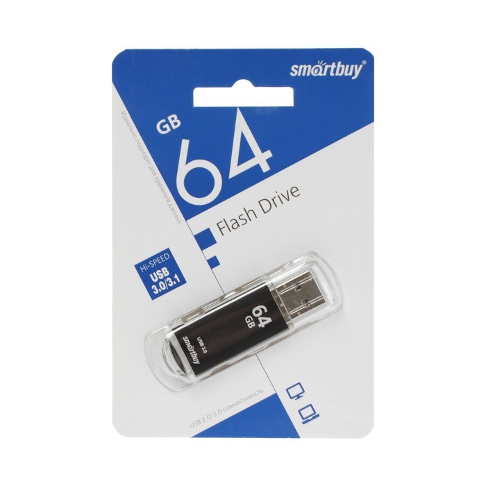 Флешка Smartbuy V-Cut, 64 Гб, USB 3.0, чт до 75 Мб/с, зап до 25 Мб/с, черная - фото 51384571