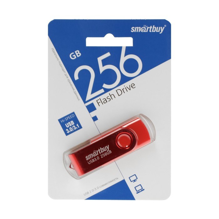 Флешка Smartbuy Twist, 256 Гб, USB 3.1, чт до 70 Мб/с, зап до 40 Мб/с, красная - фото 51384585