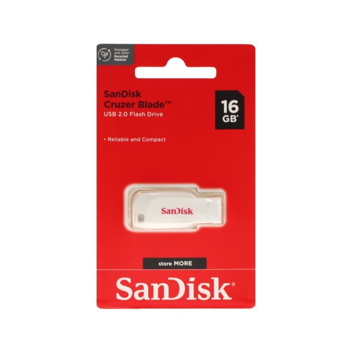 Флешка SanDisk Cruzer Blade, 16 Гб, USB 2.0, чт до 16 Мб/с, зап до 4 Мб/с, белая - фото 51384628 Флешка SanDisk Cruzer Blade, 16 Гб, USB 2.0, чт до 16 Мб/с, зап до 4 Мб/с, белая - фото 51384628