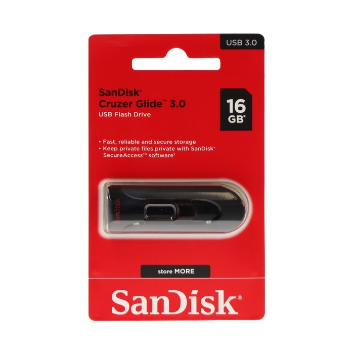 Флешка SanDisk Cruzer Glide, 16 Гб, USB 3.0, чт до 100 Мб/с, зап до 20 Мб/с, черная - фото 51384630 Флешка SanDisk Cruzer Glide, 16 Гб, USB 3.0, чт до 100 Мб/с, зап до 20 Мб/с, черная - фото 51384630