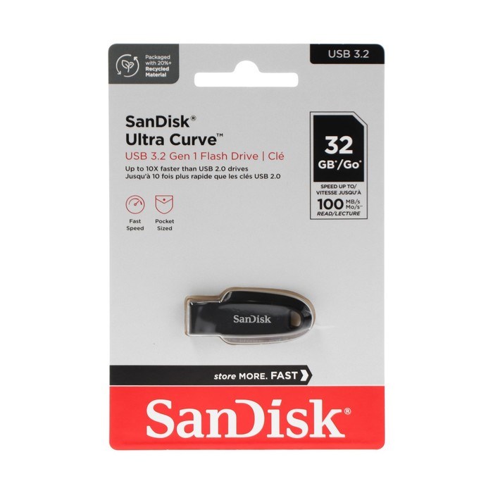 Флешка SanDisk Ultra Curve, 32 Гб, USB 3.2, чт до 100 Мб/с, черная - фото 51384636 Флешка SanDisk Ultra Curve, 32 Гб, USB 3.2, чт до 100 Мб/с, черная - фото 51384636