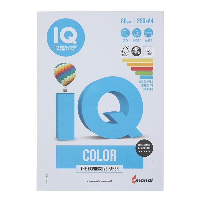 Бумага цветная А4 250 л, IQ COLOR, 80 г/м2, 39,40,44,42,48 по 50 л - фото 51384852