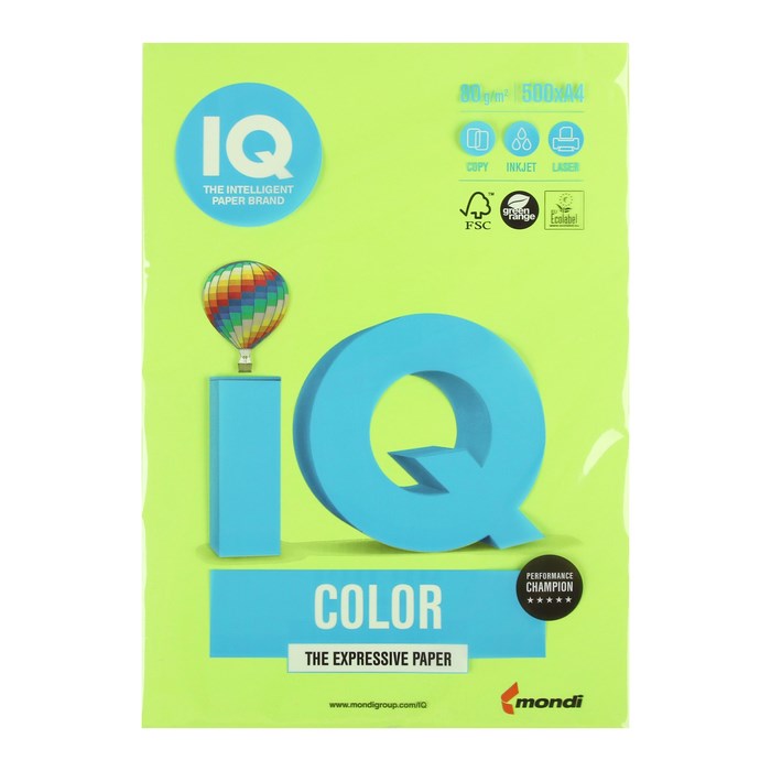 Бумага цветная А4 500 л, IQ COLOR, 80 г/м2, зеленый неон, NEOGN - фото 51384855