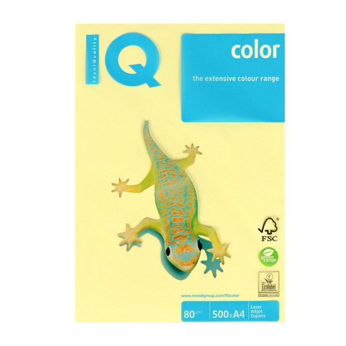 Бумага цветная А4 500 л, IQ COLOR, 80 г/м2, желтый, YE23 - фото 51384858