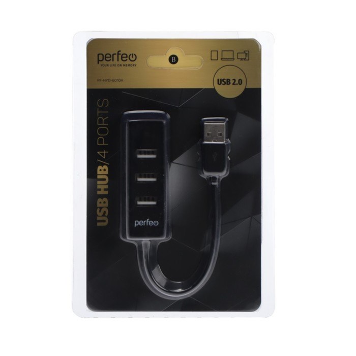 Разветвитель USB (Hub) Perfeo PF-HYD-6010H, 4 порта, USB 2.0, черный - фото 51386448