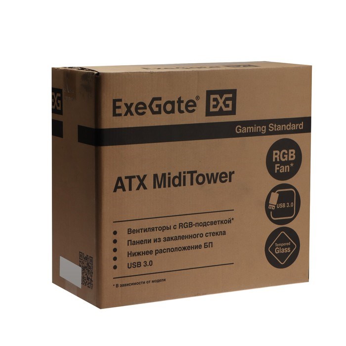 Корпус ExeGate Miditower EVO-8243, без БП, ATX, 2хUSB 2.0, 1хUSB 3.0, подсветка, чёрный - фото 51386472