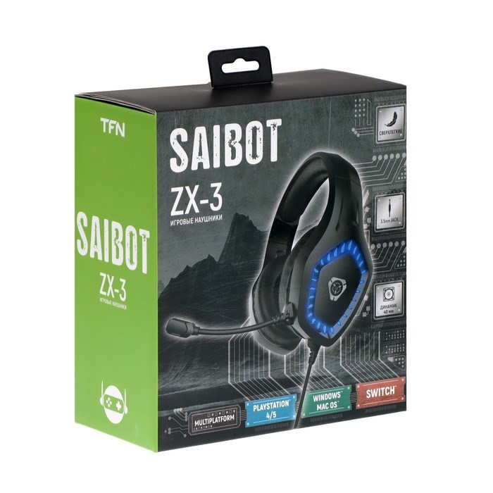Наушники Saibot ZX-3, игровые, микрофон, USB, 2xJack 3.5 мм, чёрно-синие - фото 51386652