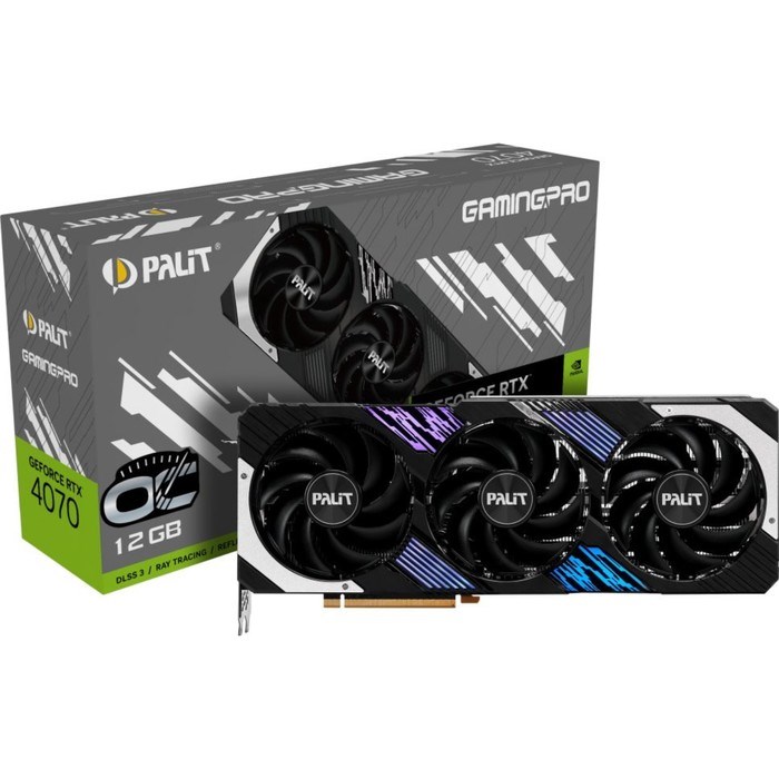 Видеокарта Palit GAMINGPRO OC, RTX 4070 12 Гб, GDDR6Х, HDMI, DP - фото 51386675