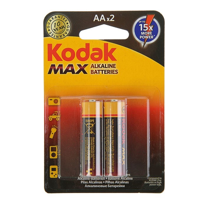 Батарейка алкалиновая Kodak Max, AA, LR6-2BL, 1.5В, блистер, 2 шт. - фото 51386733