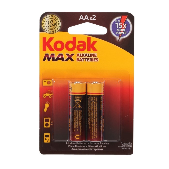 Батарейка алкалиновая Kodak Max, AA, LR6-2BL, 1.5В, блистер, 2 шт. - фото 51386734