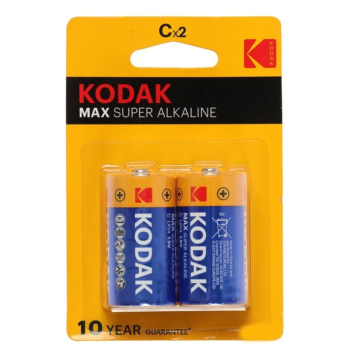 Батарейка алкалиновая Kodak Max, C, LR14-2BL, 1.5В, блистер, 2 шт. - фото 51386736