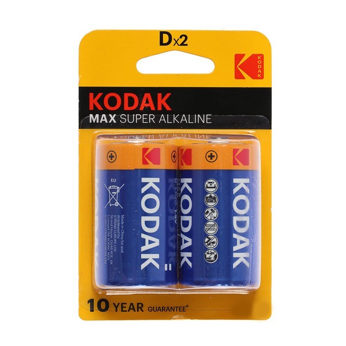 Батарейка алкалиновая Kodak Max, D, LR20-2BL, 1.5В, блистер, 2 шт. - фото 51386740