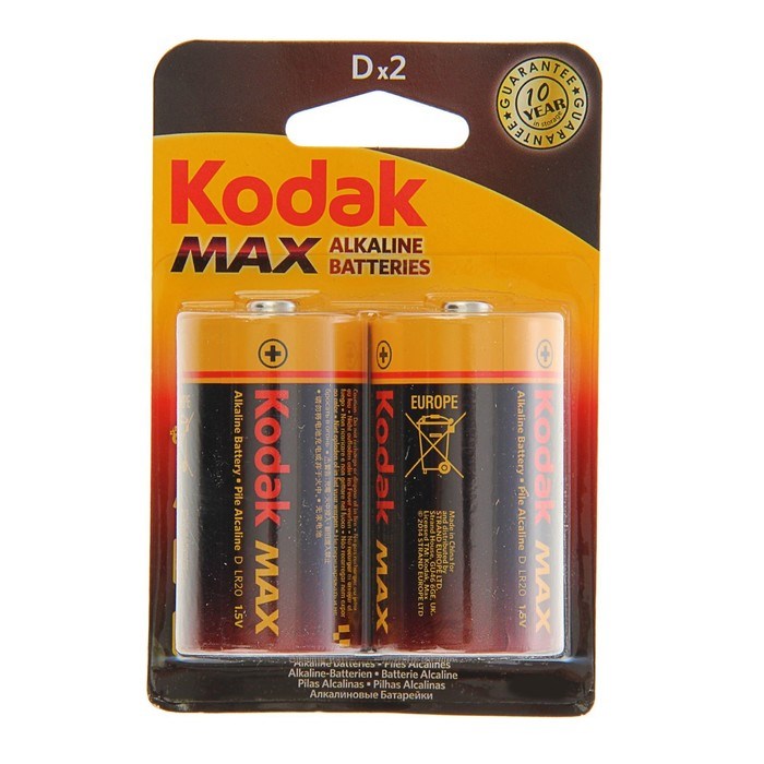 Батарейка алкалиновая Kodak Max, D, LR20-2BL, 1.5В, блистер, 2 шт. - фото 51386743