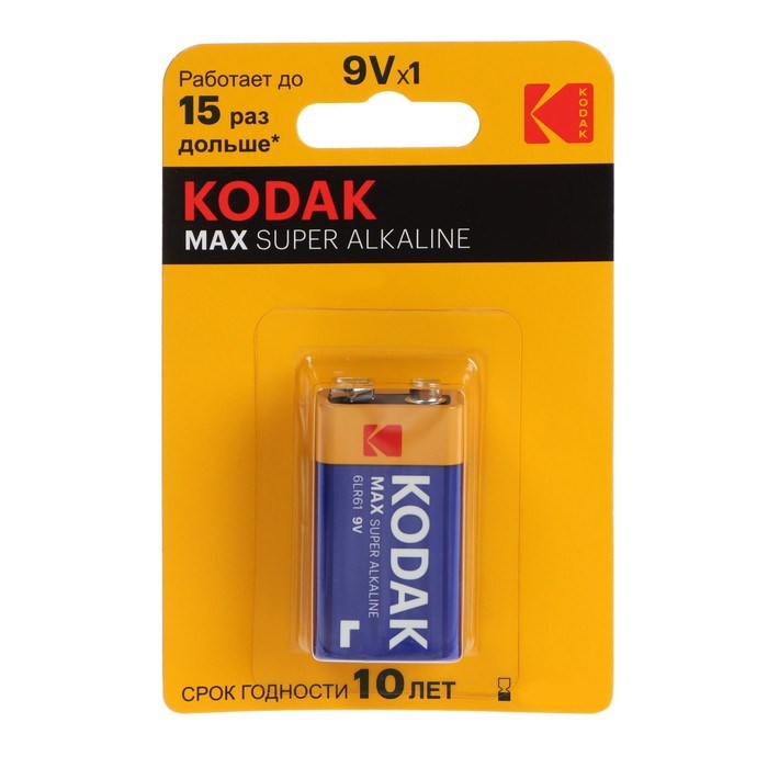 Батарейка алкалиновая Kodak Max, 6LR61-1BL, 9В, крона, блистер, 1 шт. - фото 51386748