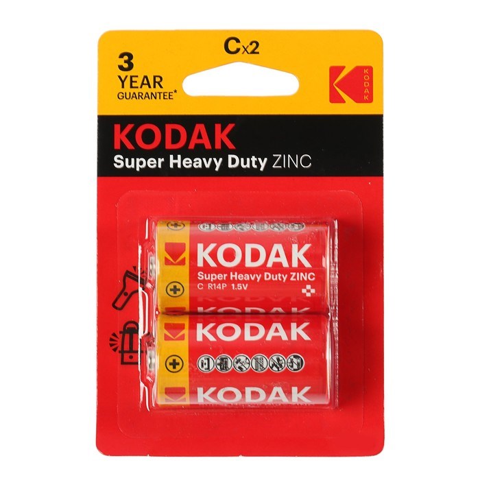 Батарейка солевая Kodak Extra Heavy Duty, C, R14-2BL, 1.5В, блистер, 2 шт. - фото 51386750