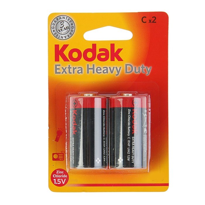 Батарейка солевая Kodak Extra Heavy Duty, C, R14-2BL, 1.5В, блистер, 2 шт. - фото 51386753