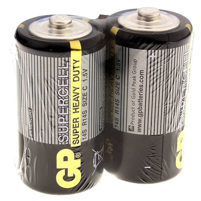 Батарейка солевая GP Supercell Super Heavy Duty, C, 14S / R14, 1.5В, спайка, 2 шт. - фото 51386767