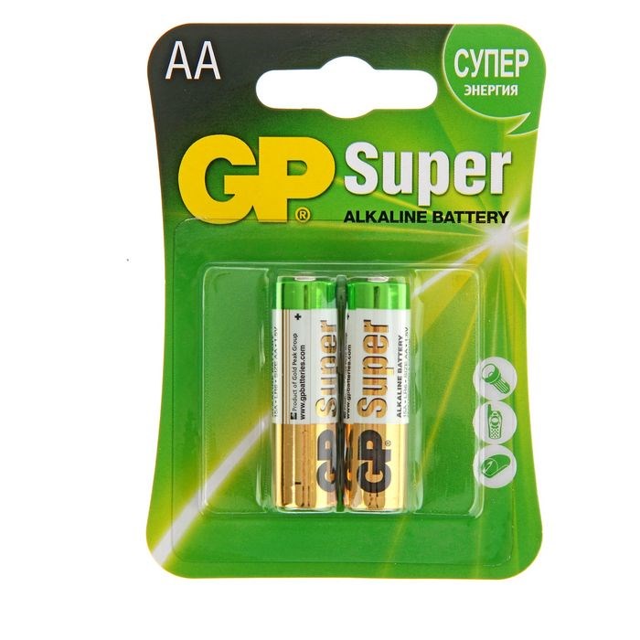 Батарейка алкалиновая GP Super, AA, LR6-2BL, 1.5В, блистер, 2 шт. - фото 51386768