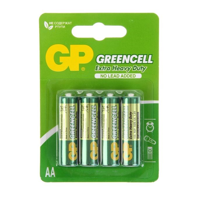 Батарейка солевая GP Greencell Extra Heavy Duty, AA, R6-4BL, 1.5В, блистер, 4 шт. - фото 51386773