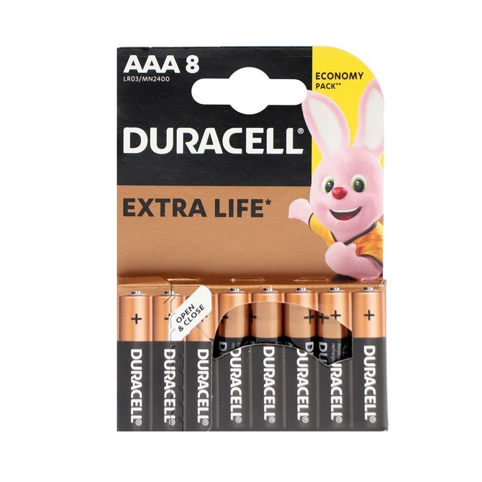 Батарейка алкалиновая Duracell Basic, AAA, LR03-8BL, 1.5В, блистер, 8 шт. - фото 51386796