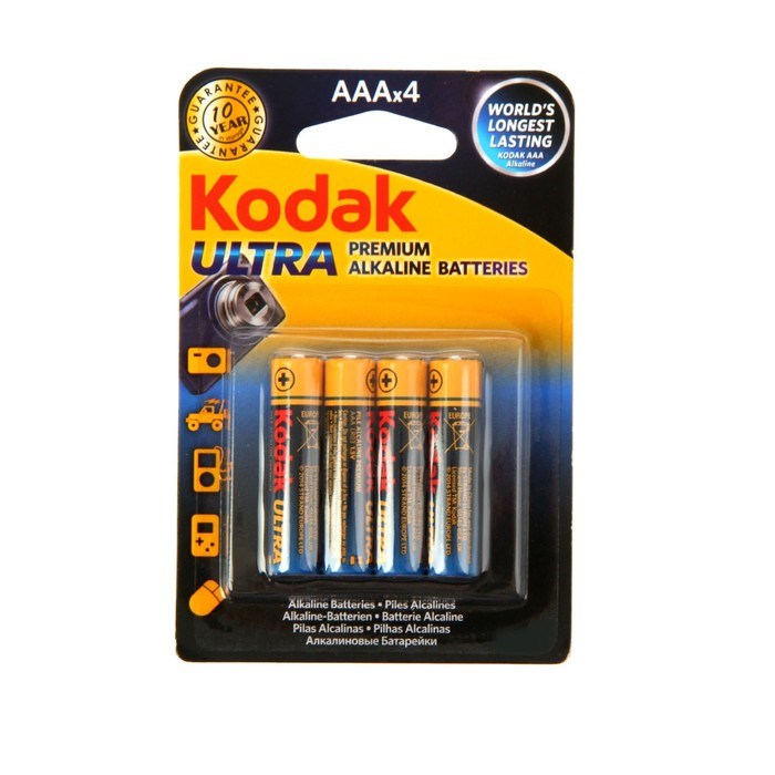 Батарейка алкалиновая Kodak Ultra, AAA, LR03-4BL, 1.5В, блистер, 4 шт. - фото 51386808