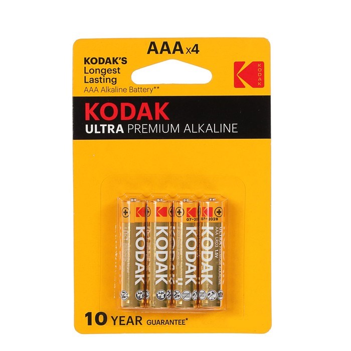 Батарейка алкалиновая Kodak Ultra, AAA, LR03-4BL, 1.5В, блистер, 4 шт. - фото 51386809