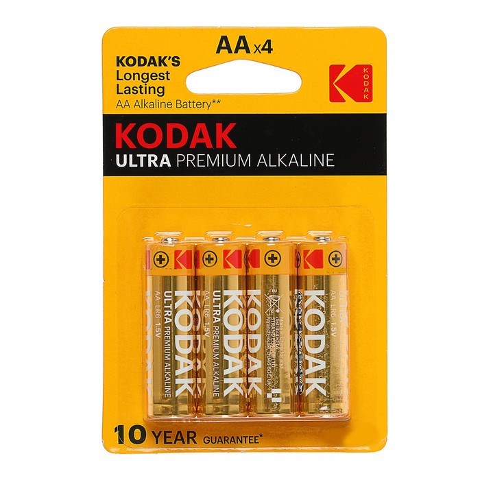 Батарейка алкалиновая Kodak Ultra, AA, LR6-4BL, 1.5В, блистер, 4 шт. - фото 51386812